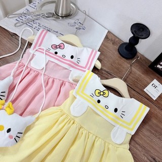 [Tặng kèm túi] Váy cộc tay cổ sen bé gái Hello Kitty, Áo sát nách thiết kế váy bồng đáng yêu thoáng mát - MH6