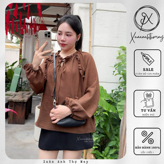 [ A3 ] Áo dài tay phối bèo vải linen - Xuananhthomay