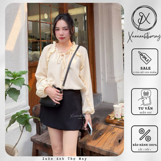 [ A3 ] Áo dài tay phối bèo vải linen - Xuananhthomay