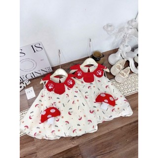 [Tặng kèm túi] Váy Dáng Xoè Bé Gái Hoạ Tiết Nấm Đỏ Siêu Xinh Cho Bé, Váy Công Chúa Dáng Bí Chất Vải Mềm Mịn - MH12