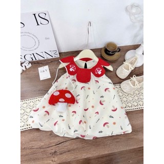 [Tặng kèm túi] Váy Dáng Xoè Bé Gái Hoạ Tiết Nấm Đỏ Siêu Xinh Cho Bé, Váy Công Chúa Dáng Bí Chất Vải Mềm Mịn - MH12