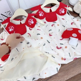 [Tặng kèm túi] Váy Dáng Xoè Bé Gái Hoạ Tiết Nấm Đỏ Siêu Xinh Cho Bé, Váy Công Chúa Dáng Bí Chất Vải Mềm Mịn - MH12