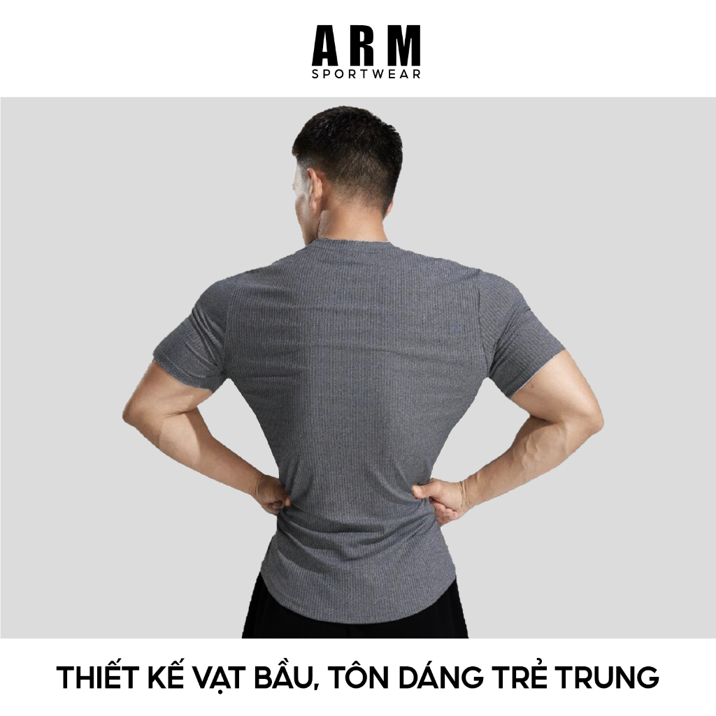 Áo Thun Nam Ngắn Tay Cổ Tròn ARM Chất Thun Gân Tăm Co Giãn, Áo Thể Thao Nam Form Ôm Body tập gym