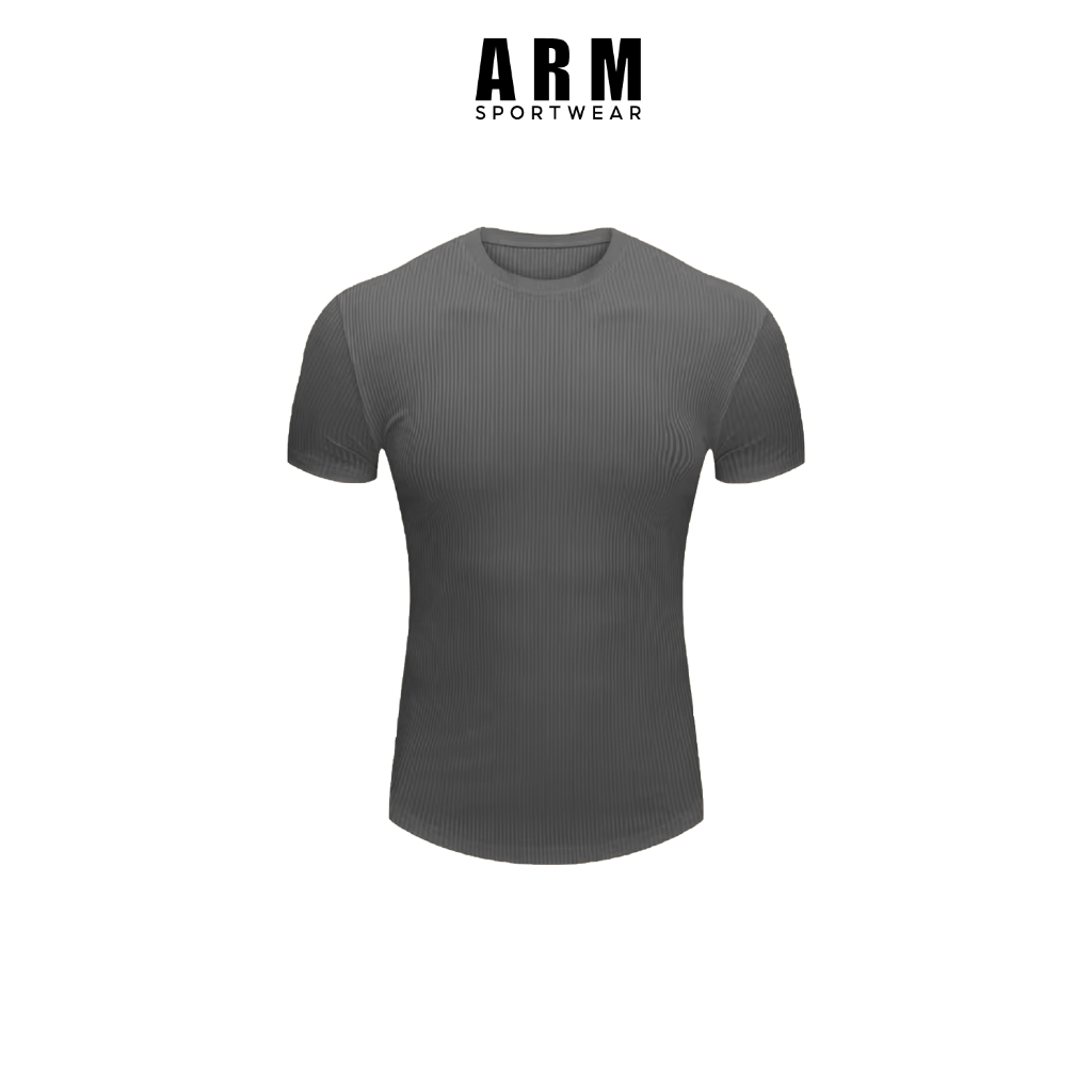 Áo Thun Nam Ngắn Tay Cổ Tròn ARM Chất Thun Gân Tăm Co Giãn, Áo Thể Thao Nam Form Ôm Body tập gym