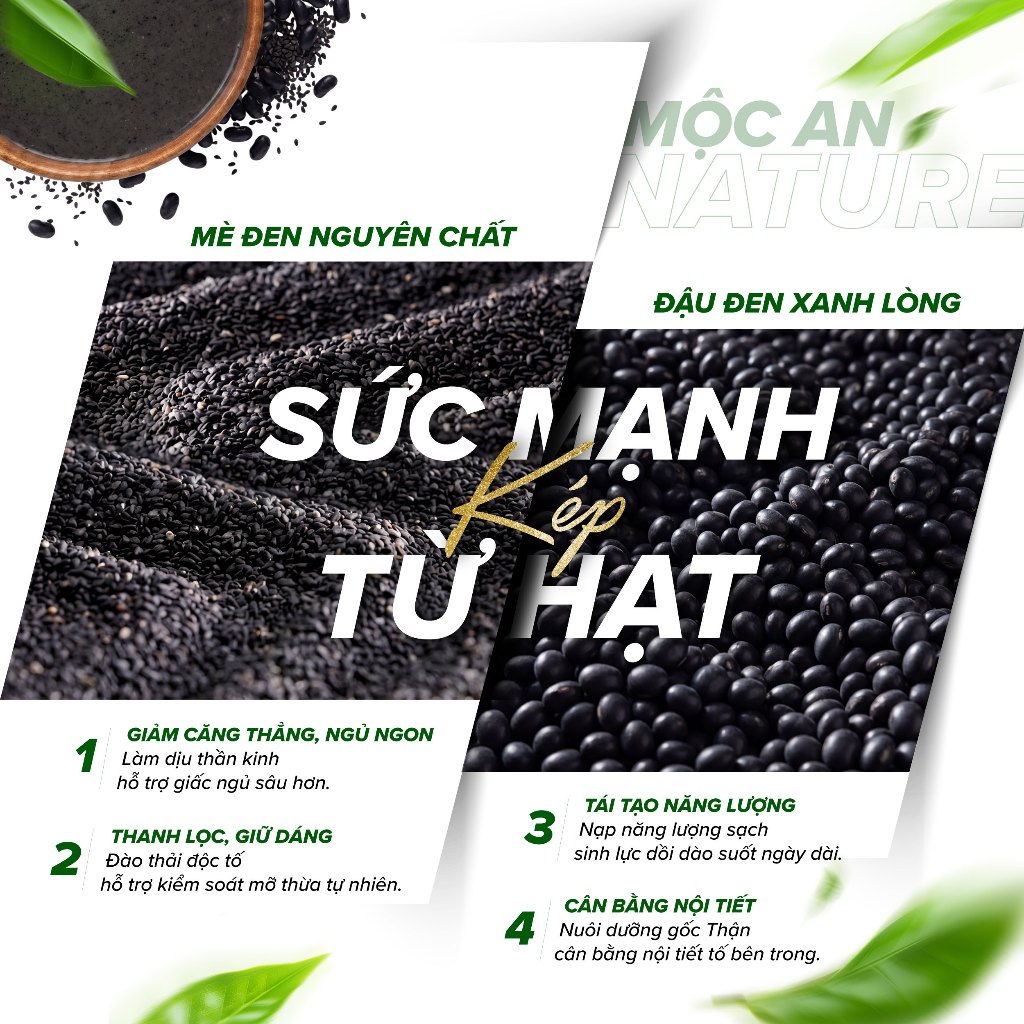 Bột Mè Đen Mix Đậu Đen Xanh Lòng Không Đường Mộc An Không Chất Bảo Quản Bột Mịn Giàu Dinh Dưỡng