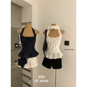 𝑺𝒔𝒖.𝑺𝒕𝒖𝒅𝒊𝒐// WGWE 9152 ÁO YẾM CHẤM BI TẶNG KÈM DÂY BUỘC TÓC XINH XIU