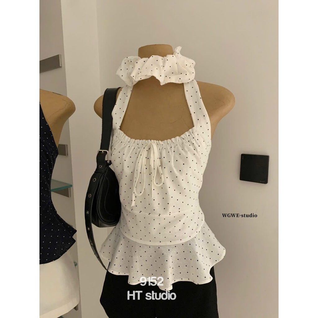 𝑺𝒔𝒖.𝑺𝒕𝒖𝒅𝒊𝒐// WGWE 9152 ÁO YẾM CHẤM BI TẶNG KÈM DÂY BUỘC TÓC XINH XIU