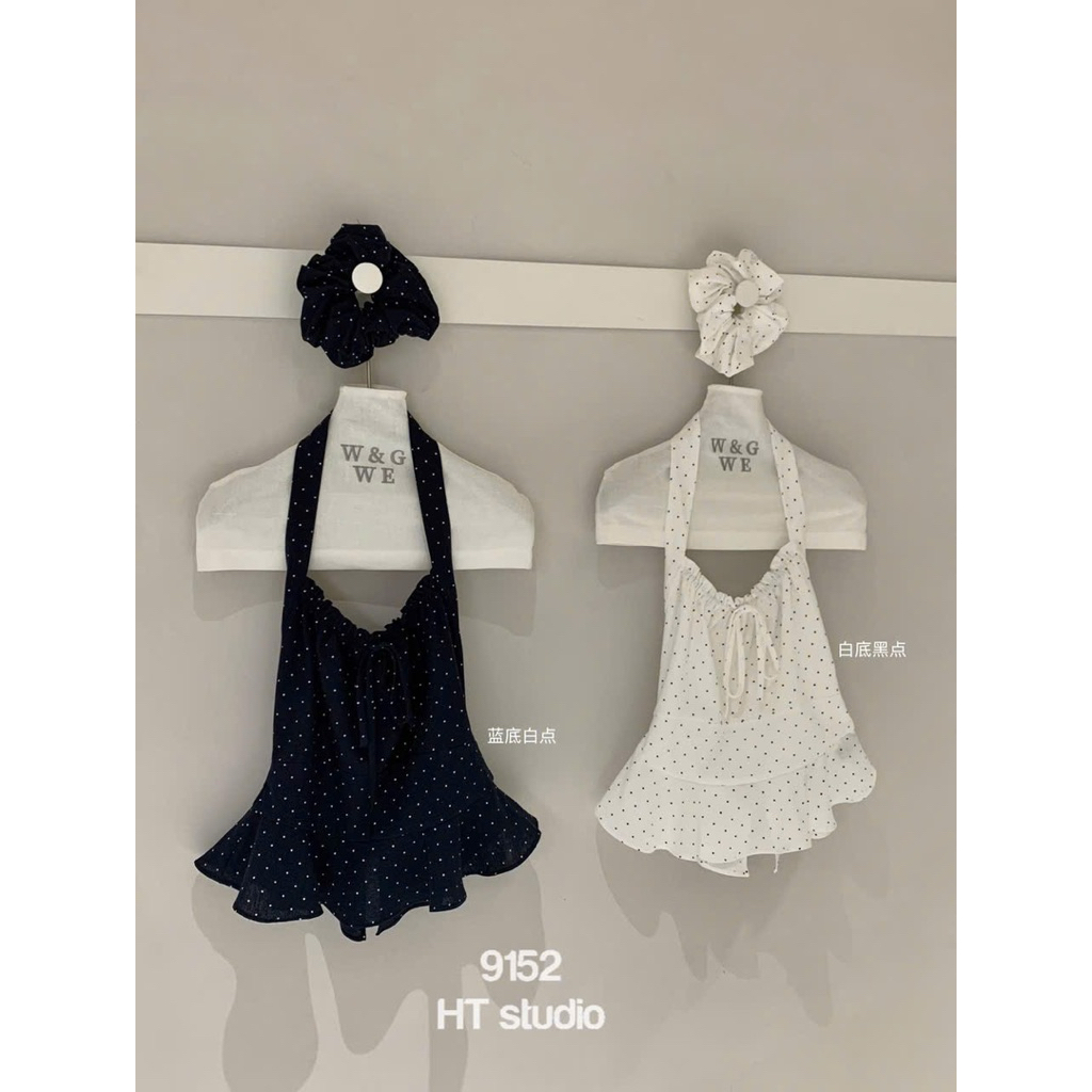 𝑺𝒔𝒖.𝑺𝒕𝒖𝒅𝒊𝒐// WGWE 9152 ÁO YẾM CHẤM BI TẶNG KÈM DÂY BUỘC TÓC XINH XIU