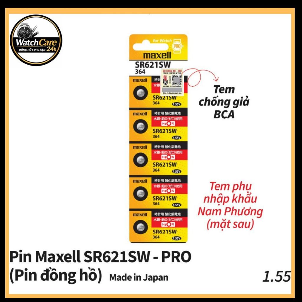 Pin Đồng Hồ Maxell SR621 364 SR621SW 1.55V Chính Hãng – Dùng Cho Đồng Hồ, Máy Đo