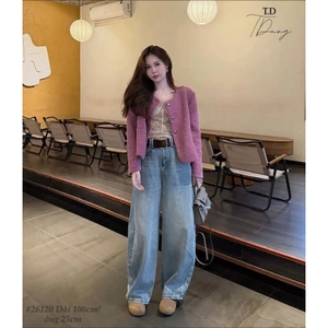 Quần Jeans Nữ Dáng Ống Cong Thêu Túi Dài 100/25cm Tặng Kèm Đai Basic Dễ Phối #26120