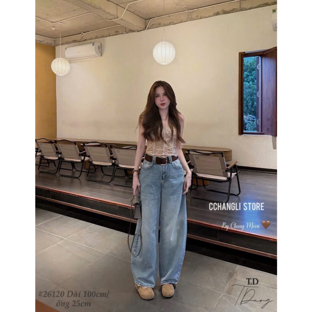 [Sẵn/QC] Quần Jeans Nữ Dáng Ống Cong Thêu Túi Dài 100/25cm Tặng Kèm Đai Basic Dễ Phối #26120