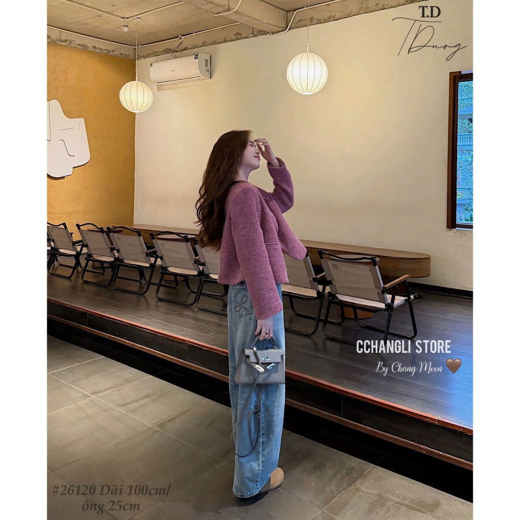 [Sẵn/QC] Quần Jeans Nữ Dáng Ống Cong Thêu Túi Dài 100/25cm Tặng Kèm Đai Basic Dễ Phối #26120