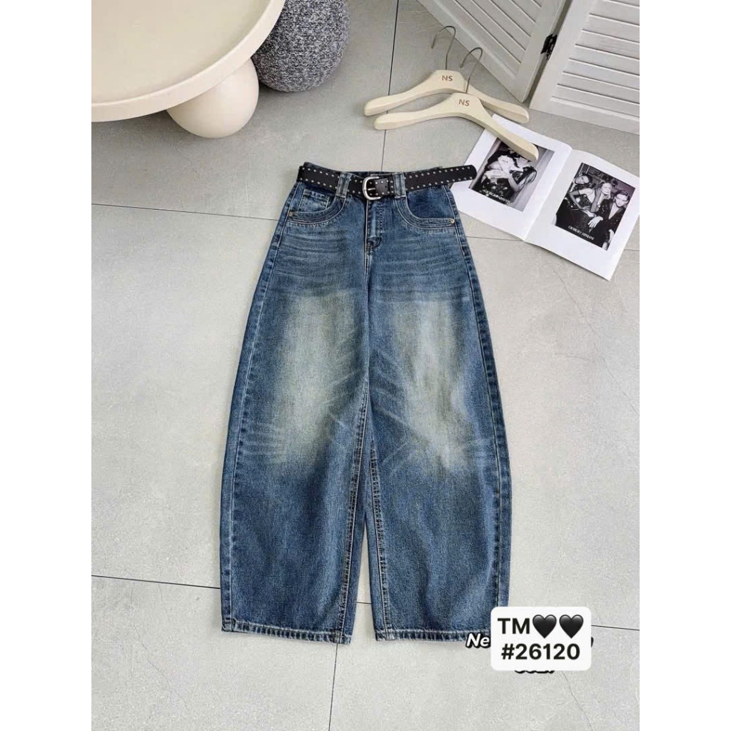 [Sẵn/QC] Quần Jeans Nữ Dáng Ống Cong Thêu Túi Dài 100/25cm Tặng Kèm Đai Basic Dễ Phối #26120