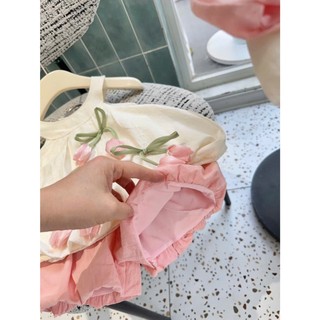 Set Đồ Đi Chơi Bé Gái Sát Nách, Bộ Đồ Mùa Hè Cho Bé Gái Phối Quần dáng bí Hình Hoa Tulip Nổi Dễ Thương - MH10