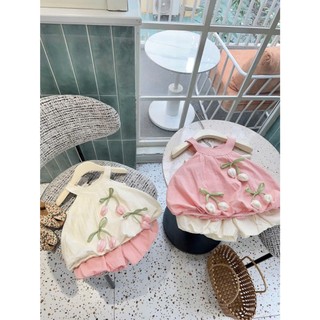 Set Đồ Đi Chơi Bé Gái Sát Nách, Bộ Đồ Mùa Hè Cho Bé Gái Phối Quần dáng bí Hình Hoa Tulip Nổi Dễ Thương - MH10