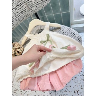 Set Đồ Đi Chơi Bé Gái Sát Nách, Bộ Đồ Mùa Hè Cho Bé Gái Phối Quần dáng bí Hình Hoa Tulip Nổi Dễ Thương - MH10