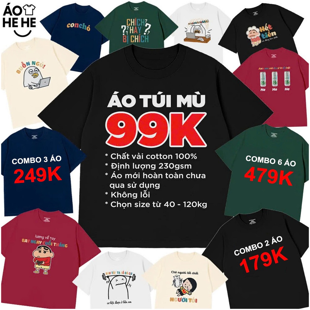 Áo Thun Túi Mù Bí Ẩn Ngẫu Nhiên Random Các Mẩu Áo Thun Hài Hước Form Rộng Cotton 230gsm In Theo Yêu Cầu
