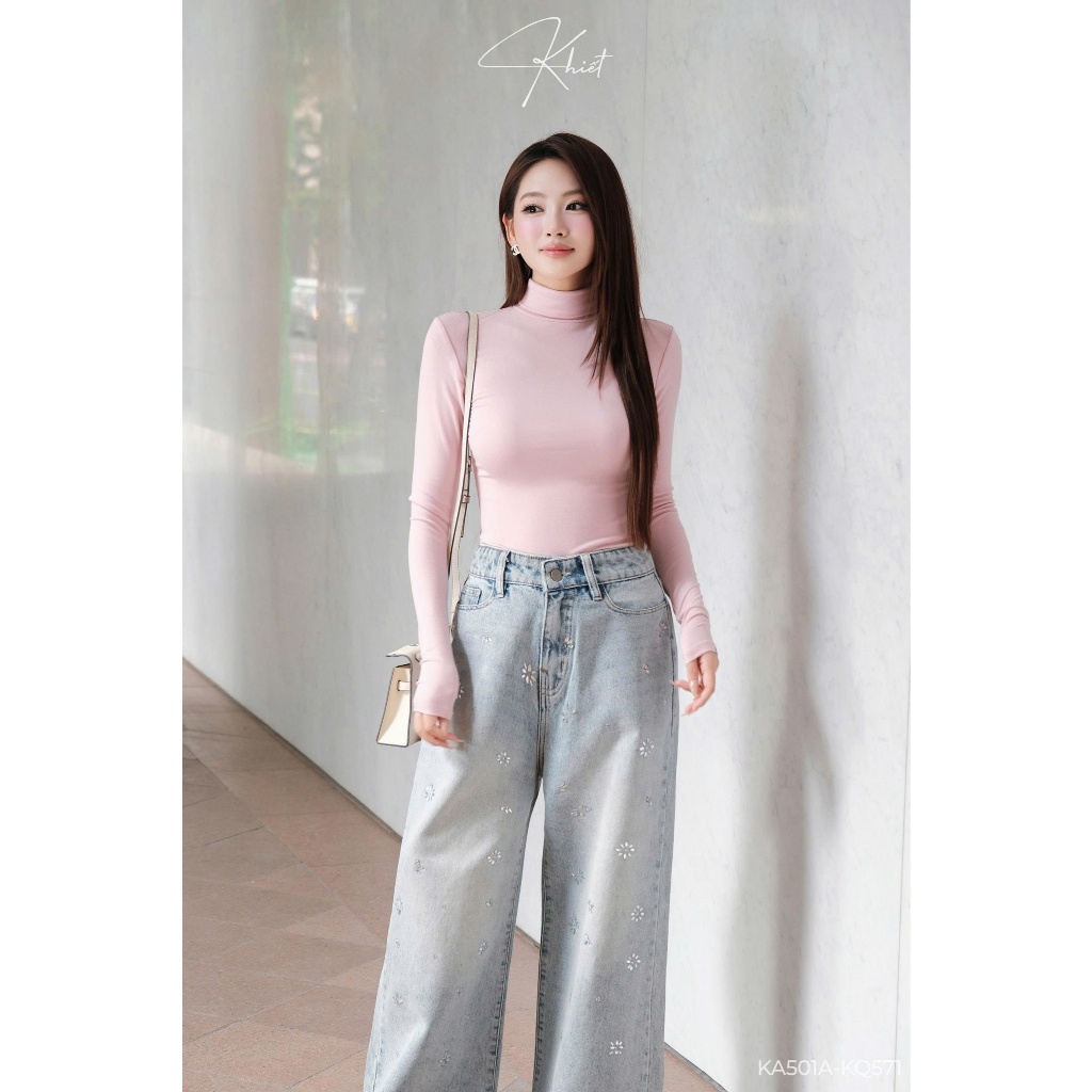 Áo thun cổ lọ tay dài Khiết tone trắng basic thanh lịch, dễ mặc, dễ mix & match KA501 KA501A