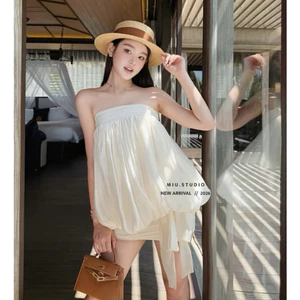 MIU.STUDIO • Váy quây cup ngực tiểu thư dáng bí bồng xoè phối chân ngắn thắt nơ ôm body sang chảnh ,chất liệu tơ cao cấp