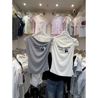 Áo thun trễ vai cổ thuyền dáng ôm NICE thiết kế xoắn vai chất cotton co giãn hàng Quảng Châu.