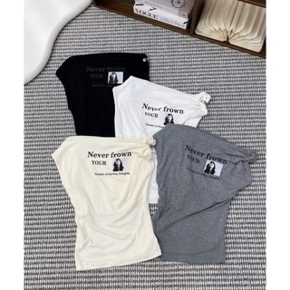 Áo thun trễ vai cổ thuyền dáng ôm NICE thiết kế xoắn vai chất cotton co giãn hàng Quảng Châu.