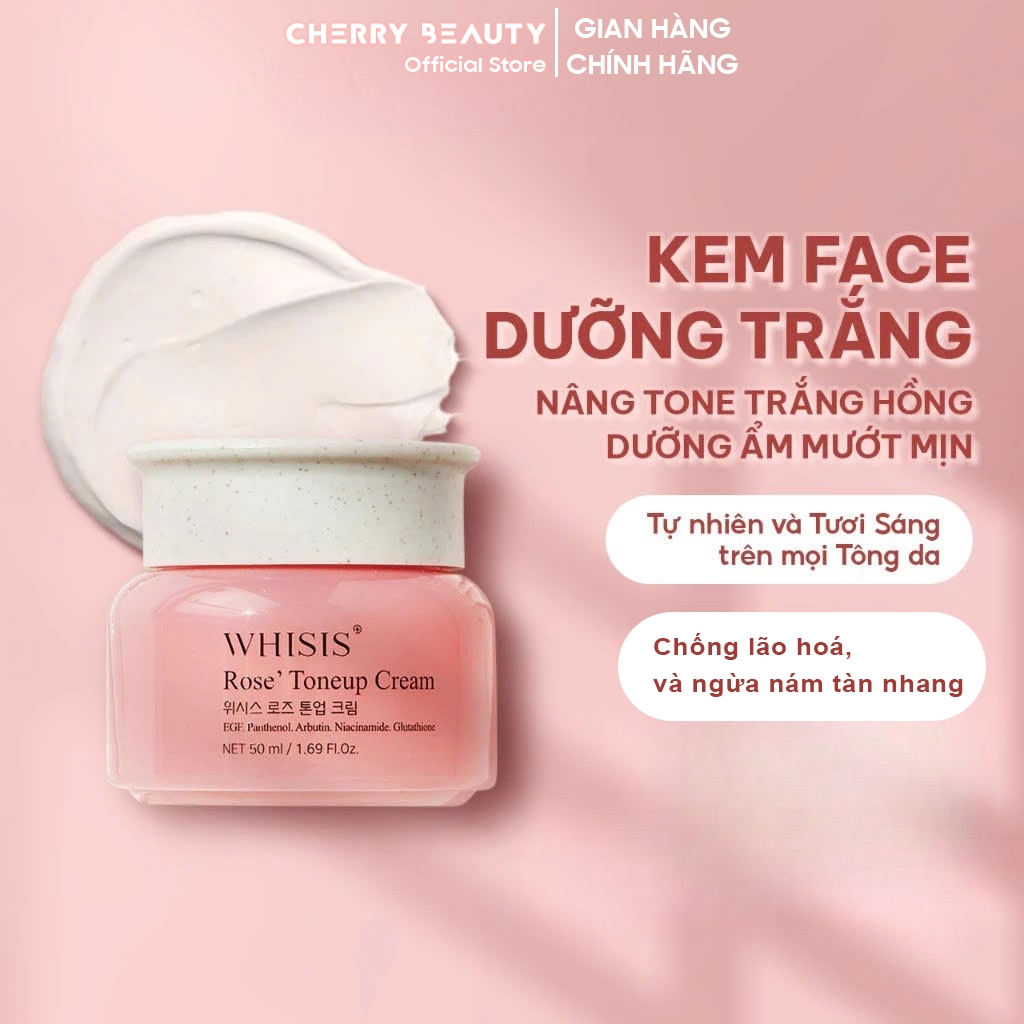 Kem Lười Nâng Tone Whisis Rose' Toneup Cream Dưỡng Trắng Da Hàn Quốc 50ml
