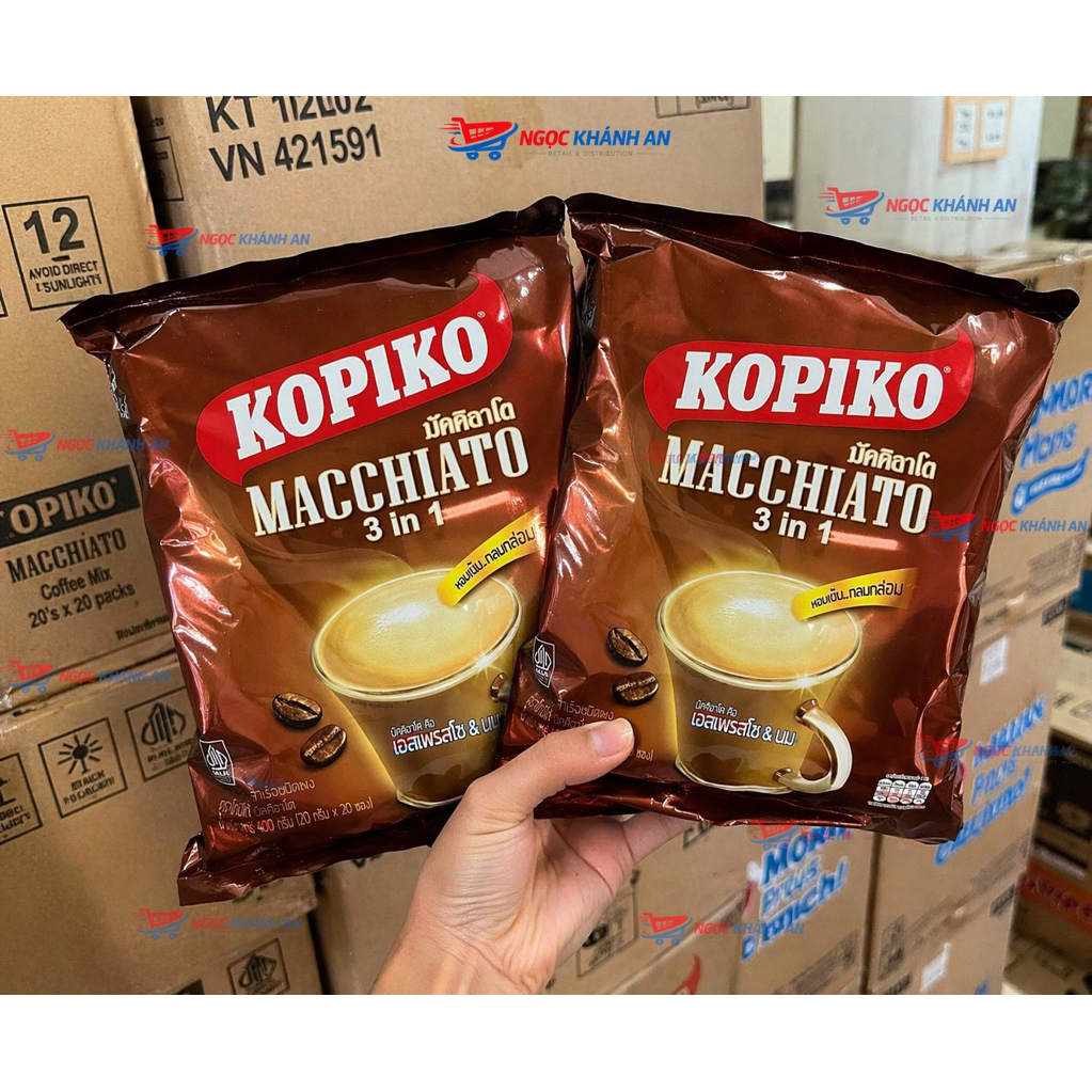 Cà Phê Sữa Thái Lan Kopiko Macchiato 3in1 Bịch 20 Gói x 20g Đậm Vị Thơm Ngon