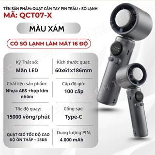 Quạt Cầm Tay Mini Sò Lạnh, Pin 4500mAh Cực Trâu, 100 Cấp Độ Gió Quạt, Màn Hình LED