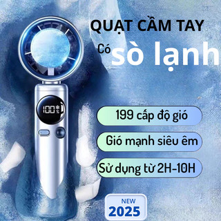 Quạt Cầm Tay Mini Sò Lạnh, Pin 4500mAh Cực Trâu, 100 Cấp Độ Gió Quạt, Màn Hình LED