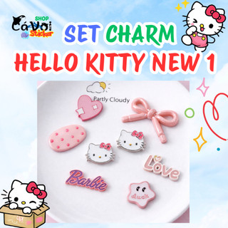 Set Charm Hello Kitty Nơ Hồng Ngọt Ngào Cute Barbie Love May Mắn Phong Cách Kawaii Dễ Thương Trang Trí Dép Phụ Kiện