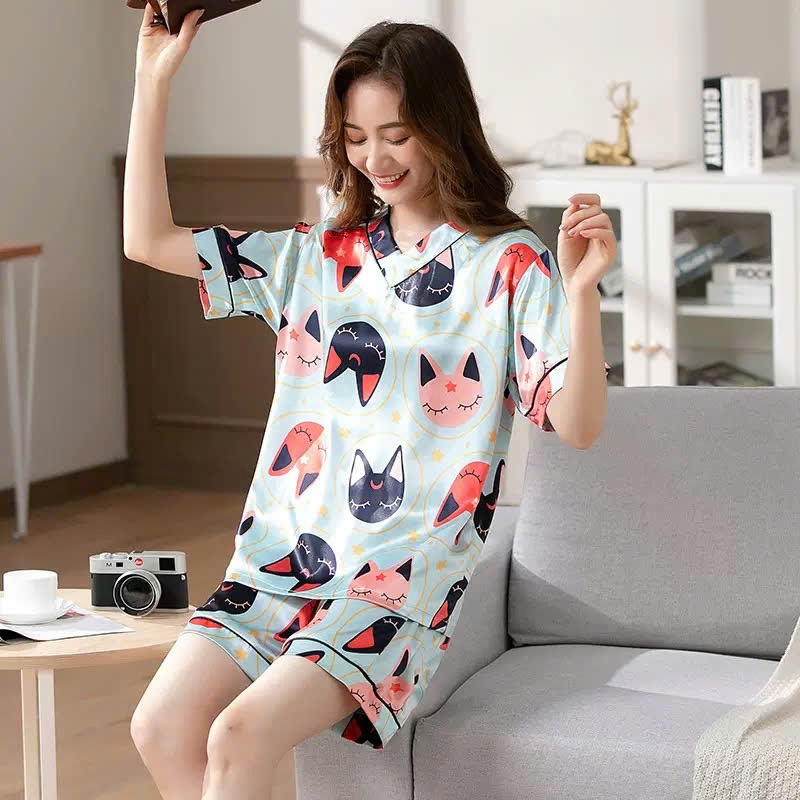 Set pijama Cổ V chất lụa Latin mềm mịn , mát , thấm hút mồ hồi co giãn nhẹ