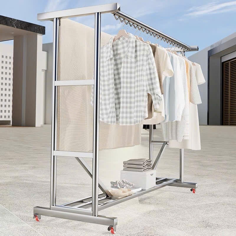 Giàn Phơi quần áo INOX cao cấp Gấp Gọn thông minh,Sào phơi quần áo, chăn màn có bánh ( Hàng Lắp Ráp )