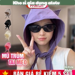 Mũ Trùm Đầu Tai Mèo Chống Nắng Nữ Dễ Thương Có Dây Buộc Thời Trang - Kho sỉ gia dụng alulu