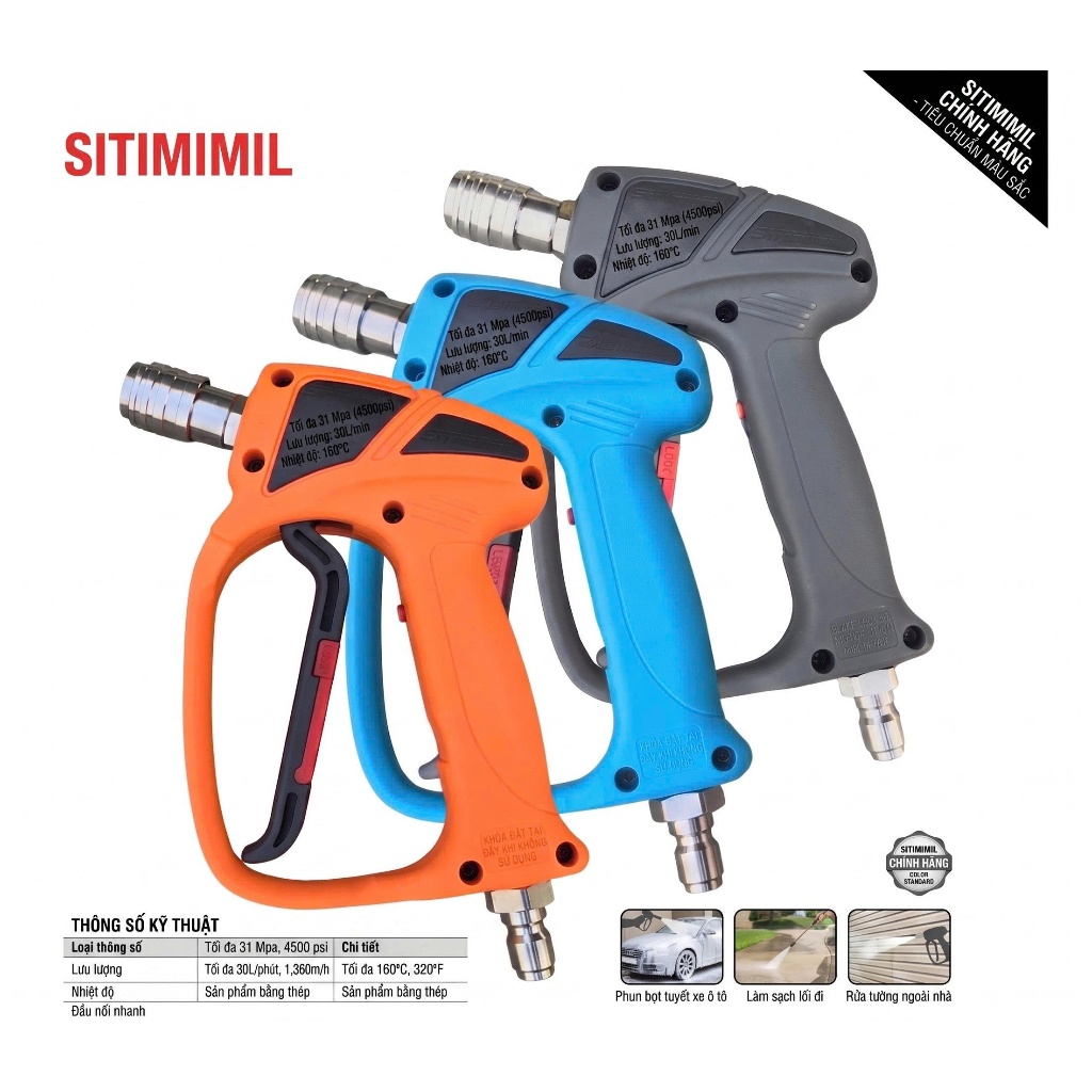 Vòi Xịt Rửa Xe Cao Áp S.úng Rủa Xe MuSaNa SITIMIMIL Cò Êm Nhẹ 300 Bar Đuôi 3/8 Chống Xoắn – Phụ Kiện Máy Rửa Xe