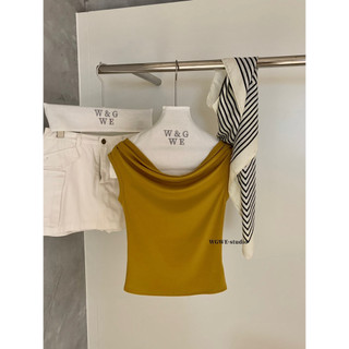 𝐏𝐡𝐢𝐞𝐧 𝐖𝐆𝐖𝐄 | (Sẵn) w9222 Áo Thun Trễ Vai Ôm Người Màu Trơn Nhún Nhẹ