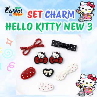 Set Charm Hello Kitty Nơ Đỏ Chấm Bi Cute Phong Cách Vintage Đen Trắng Dễ Thương Trang Trí Dép Croc Phụ Kiện Xinh Xắn