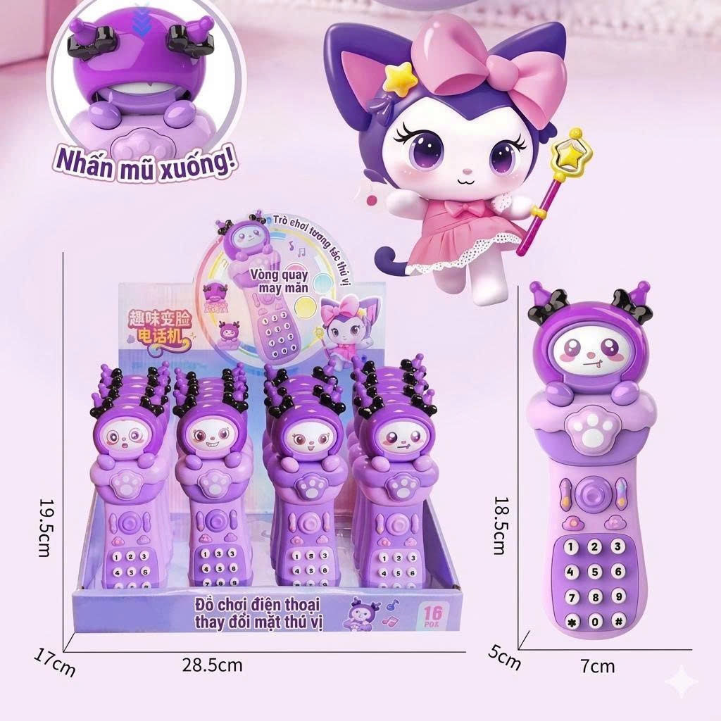 Điện thoại đồ chơi cho bé biến đổi khuôn mặt có âm thanh, nhạc vui nhộn, màu tím cute, siêu đáng yêu