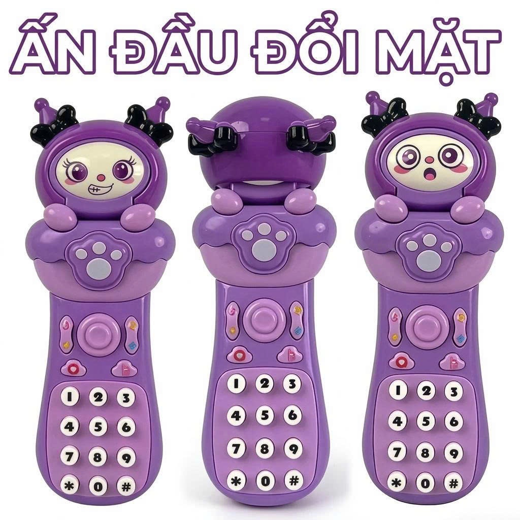 Điện thoại đồ chơi cho bé biến đổi khuôn mặt có âm thanh, nhạc vui nhộn, màu tím cute, siêu đáng yêu