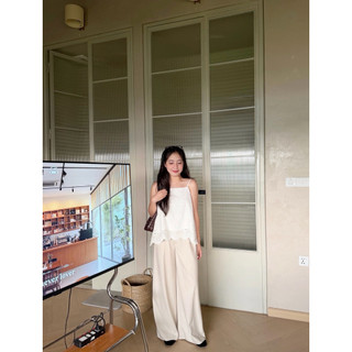Quần linen xước lạnh form suông ống rộng Ma Vie