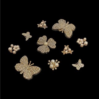 Set Charm Hoa Bướm Kim Sa Phong Cách Tiểu Thư Vintage Đính Đá Lấp Lánh Trang Trí Dép Túi Phụ Kiện Xinh Xắn Cao Cấp