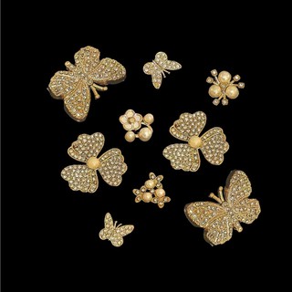 Set Charm Hoa Bướm Kim Sa Phong Cách Tiểu Thư Vintage Đính Đá Lấp Lánh Trang Trí Dép Túi Phụ Kiện Xinh Xắn Cao Cấp