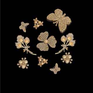 Set Charm Hoa Bướm Kim Sa Phong Cách Tiểu Thư Vintage Đính Đá Lấp Lánh Trang Trí Dép Túi Phụ Kiện Xinh Xắn Cao Cấp