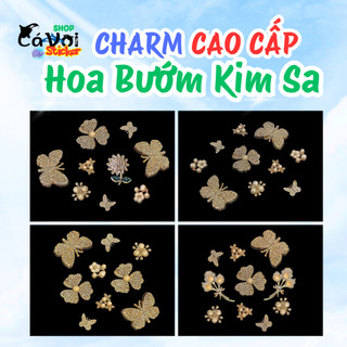 Set Charm Hoa Bướm Kim Sa Phong Cách Tiểu Thư Vintage Đính Đá Lấp Lánh Trang Trí Dép Túi Phụ Kiện Xinh Xắn Cao Cấp