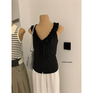 𝐏𝐡𝐢𝐞𝐧 𝐖𝐆𝐖𝐄 | w9294 Áo Kiểu 2 Dây Cổ Tròn Màu Đen