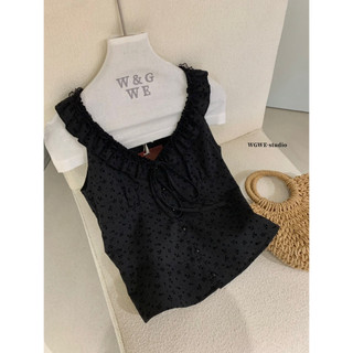 𝐏𝐡𝐢𝐞𝐧 𝐖𝐆𝐖𝐄 | w9294 Áo Kiểu 2 Dây Cổ Tròn Màu Đen