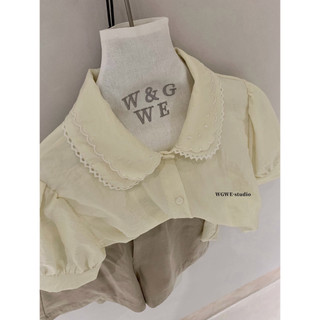 𝐏𝐡𝐢𝐞𝐧 𝐖𝐆𝐖𝐄 | (Sẵn) w9216 Áo Sơ Mi Tay Cộc Bồng Cổ Bèo May Ren Thêu