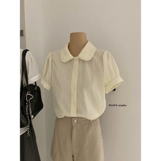 𝐏𝐡𝐢𝐞𝐧 𝐖𝐆𝐖𝐄 | (Sẵn) w9216 Áo Sơ Mi Tay Cộc Bồng Cổ Bèo May Ren Thêu