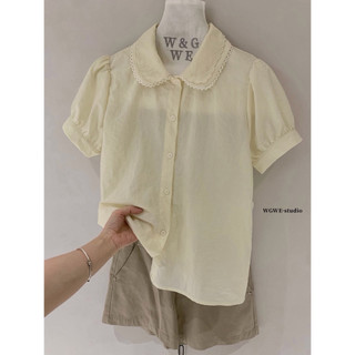 𝐏𝐡𝐢𝐞𝐧 𝐖𝐆𝐖𝐄 | (Sẵn) w9216 Áo Sơ Mi Tay Cộc Bồng Cổ Bèo May Ren Thêu