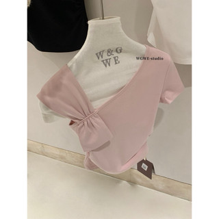 𝐏𝐡𝐢𝐞𝐧 𝐖𝐆𝐖𝐄 | w9229 Áo Thun Kiểu Nơ May 1 Vai Tay Ngắn