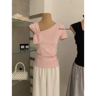𝐏𝐡𝐢𝐞𝐧 𝐖𝐆𝐖𝐄 | w9229 Áo Thun Kiểu Nơ May 1 Vai Tay Ngắn